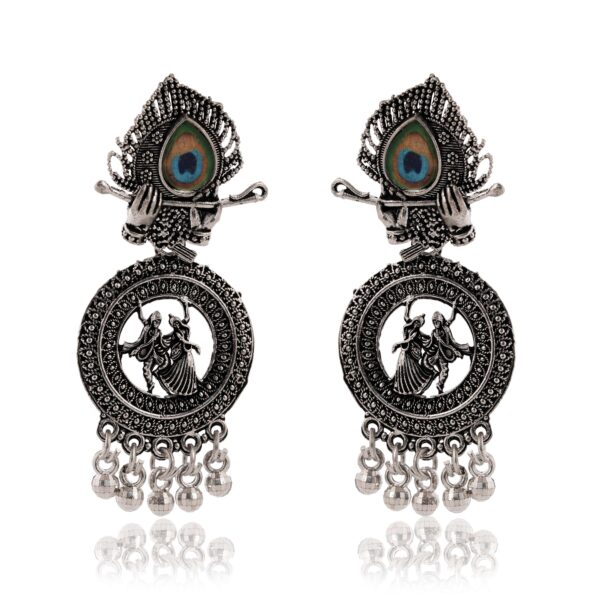 Earrings For Women AZ838-OXidised Traditional Radha Krishna | Silver Beads Ethnic Jhumka/Jhumki - Image 4